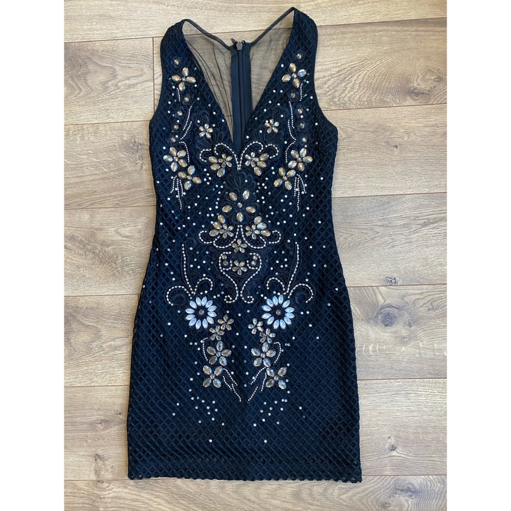 Black Beaded Flower Cocktail Dress